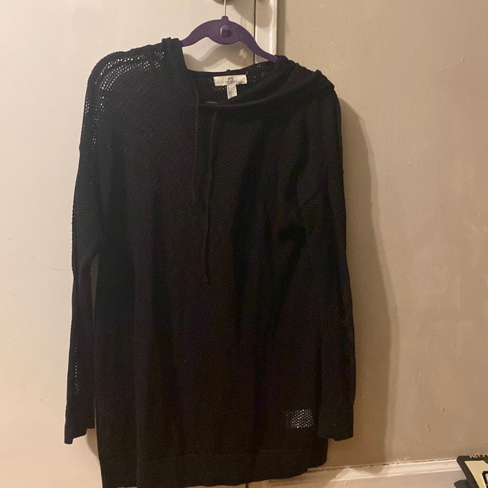 H Halston Studio with a Fishnet shirt with a hoodie